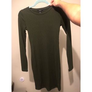 Olive ribbed long sleeve dress